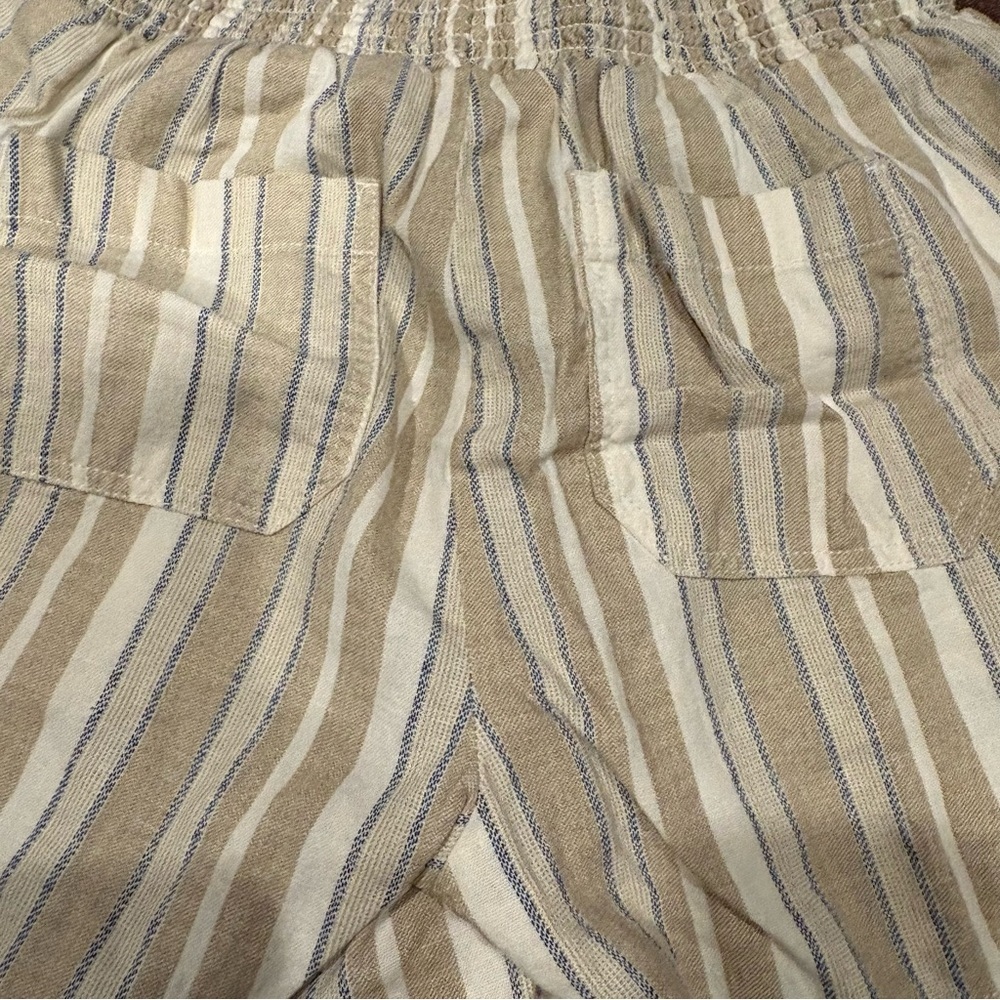 Briggs Linen Blend Striped Pull On Shorts Small Beige Tassel Drawstring - Picture 7 of 9